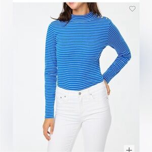 J. Crew Mockneck Button Shoulder Striped Women's Top